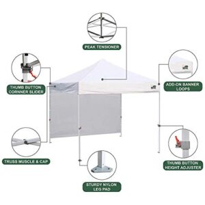 Eurmax USA Smart Durable Pop up Canopy Tent with 1 Sidewall 10'x10' Outdoor Craft Show Canopy Bouns 4X Stakes(White）