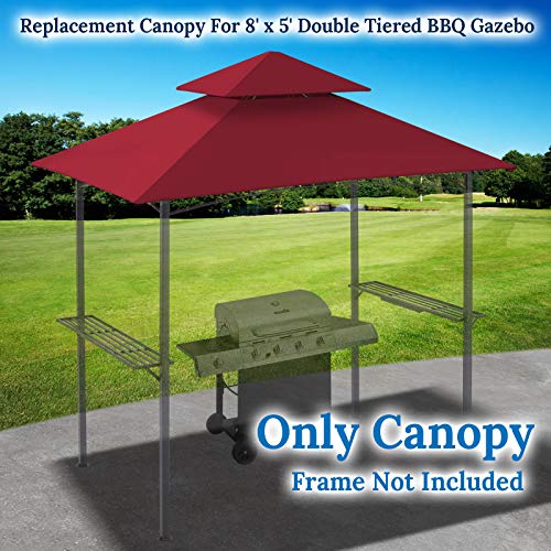 BenefitUSA Double Tiered Replacement Canopy ONLY for 8x5Ft Barbecue Gazebo, Outdoor Grill Shelter Replacement Canopy Top (Burgundy)