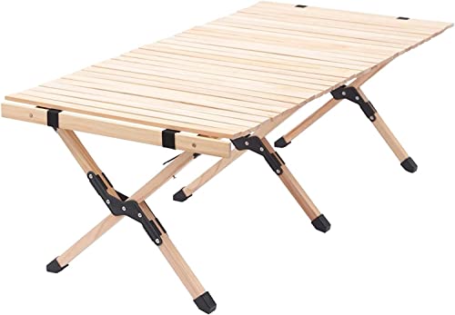 OMKUOSYA Portable Camping Table, Wooden Folding Beach Picnic Table with Carry Bag for Outdoor Cooking, Picnic, Camp, BBQ, Travel, Backyard Patio Party