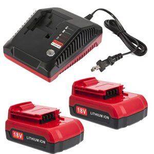 cell9102 2packs 18v lithium battery and pcxmvc charger for porter cable 18v battery, replacement porter cable pc18bl pc18blex pc18b pc18b-2 18-volt cordless tools batteries