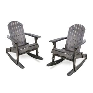 christopher knight home malibu outdoor acacia wood adirondack rocking chairs, 2-pcs set, dark grey