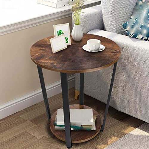 LIRUXUN Round Coffee Table with Storage Shelf Easy to Assemble Style Furniture with Steel Shelf Rustic Brown