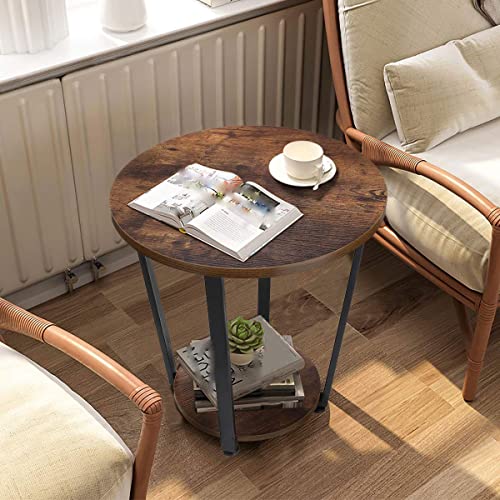 LIRUXUN Round Coffee Table with Storage Shelf Easy to Assemble Style Furniture with Steel Shelf Rustic Brown