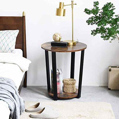 LIRUXUN Round Coffee Table with Storage Shelf Easy to Assemble Style Furniture with Steel Shelf Rustic Brown