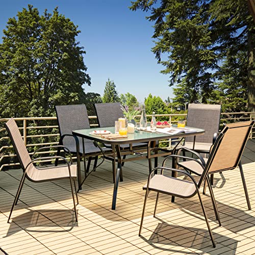 Tangkula 6 Piece Patio Stackable Chairs, Outdoor Dining Chairs with Heavy-Duty Steel Frame, Curved Armrests & Breathable Fabric, Stacking Armchairs for Backyard, Garden, Poolside