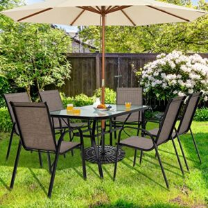 Tangkula 6 Piece Patio Stackable Chairs, Outdoor Dining Chairs with Heavy-Duty Steel Frame, Curved Armrests & Breathable Fabric, Stacking Armchairs for Backyard, Garden, Poolside