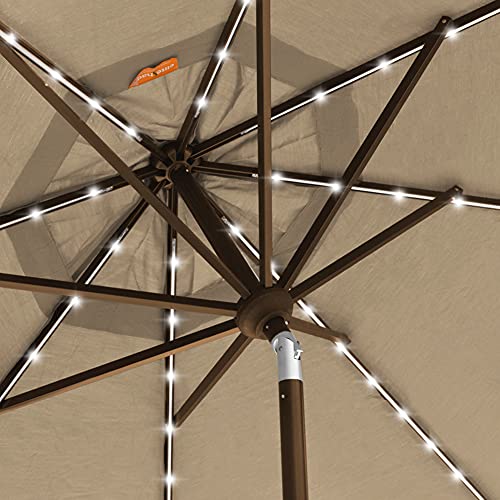 EliteShade USA 10-Year-Non-Fading Sunumbrella Solar 9ft Market Umbrella with 80 LED Lights Patio Umbrellas Outdoor Table Umbrella with Ventilation,Heather Beige