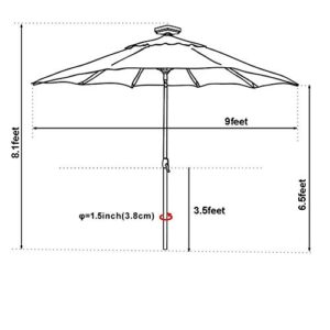 EliteShade USA 10-Year-Non-Fading Sunumbrella Solar 9ft Market Umbrella with 80 LED Lights Patio Umbrellas Outdoor Table Umbrella with Ventilation,Heather Beige