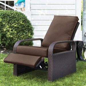 babylon outdoor wicker recliner, patio recliner adjustable chair with 5.11″ cushions and ottoman, uv/rust/weather resistant/aluminum frame/hand woven, brown color