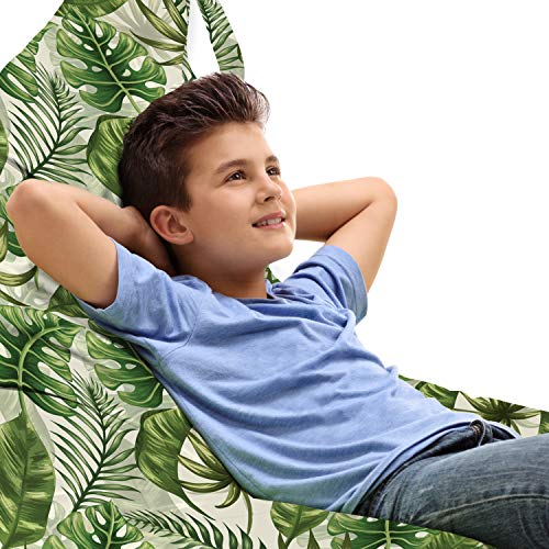 Ambesonne Leaves Lounger Chair Bag, Monstera Leaf Illustration with Hawaiian Floral Elements in Nature Tones, High Capacity Storage with Handle Container, Lounger Size, Green Cream Pale Green