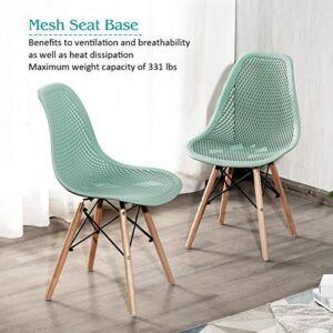 Giantex Set of 4 Modern Dining Chairs, Outdoor Indoor Shell PP Lounge Side Chairs with Mesh Design, Beech Wood Legs, Tulip Leisure Chairs, DSW Dining Chairs for Kitchen, Dining Room, Green