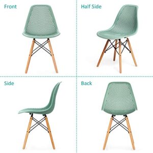 Giantex Set of 4 Modern Dining Chairs, Outdoor Indoor Shell PP Lounge Side Chairs with Mesh Design, Beech Wood Legs, Tulip Leisure Chairs, DSW Dining Chairs for Kitchen, Dining Room, Green