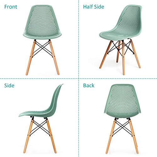 Giantex Set of 4 Modern Dining Chairs, Outdoor Indoor Shell PP Lounge Side Chairs with Mesh Design, Beech Wood Legs, Tulip Leisure Chairs, DSW Dining Chairs for Kitchen, Dining Room, Green