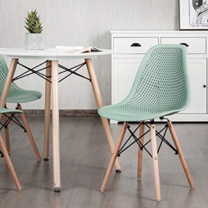 Giantex Set of 4 Modern Dining Chairs, Outdoor Indoor Shell PP Lounge Side Chairs with Mesh Design, Beech Wood Legs, Tulip Leisure Chairs, DSW Dining Chairs for Kitchen, Dining Room, Green