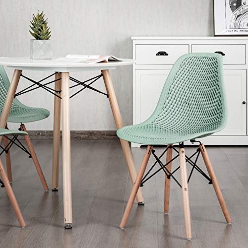 Giantex Set of 4 Modern Dining Chairs, Outdoor Indoor Shell PP Lounge Side Chairs with Mesh Design, Beech Wood Legs, Tulip Leisure Chairs, DSW Dining Chairs for Kitchen, Dining Room, Green