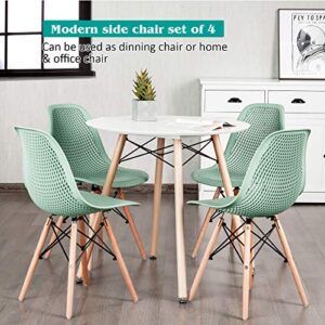 Giantex Set of 4 Modern Dining Chairs, Outdoor Indoor Shell PP Lounge Side Chairs with Mesh Design, Beech Wood Legs, Tulip Leisure Chairs, DSW Dining Chairs for Kitchen, Dining Room, Green