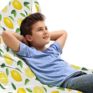 ambesonne lemon lounger chair bag, lemons and leaves half sliced summer juicy fruit art illustration, high capacity storage with handle container, lounger size, yellow fern green