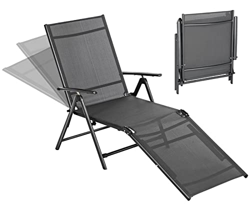 Esright Outdoor Chaise Lounge Chair, Folding Textilene Reclining Lounge Chair for Beach Yard Pool Patio with 7 Back & 2 Leg Adjustable Positions, Gray