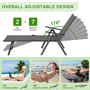 Esright Outdoor Chaise Lounge Chair, Folding Textilene Reclining Lounge Chair for Beach Yard Pool Patio with 7 Back & 2 Leg Adjustable Positions, Gray