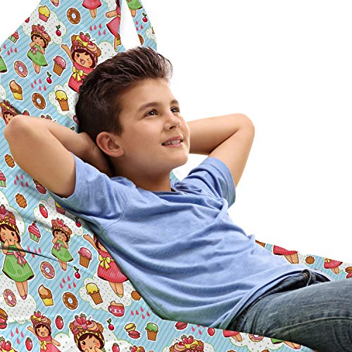 Ambesonne Anime Lounger Chair Bag, Little Girls with Fruit Waffle Hats Cookies Donuts and Cupcakes Yummy Pastries, High Capacity Storage with Handle Container, Lounger Size, Multicolor