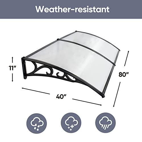 ZENY 40"x 80" Window Awning Canopy Overhead Door Awning Polycarbonate Cover Front Door Outdoor Patio Canopy Cover Sun Shetter,UV,Rain Snow Protection Hollow Sheet