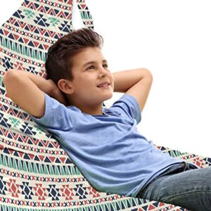 ambesonne aztec lounger chair bag, geometric shapes in hand-drawn style grunge and retro cultural illustration, high capacity storage with handle container, lounger size, multicolor