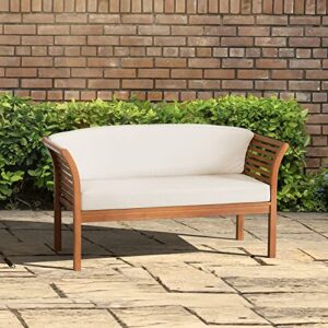 stamford eucalyptus wood 2-seat patio outdoor bench with cushions, 57″w x 24″d x 31″h and 47″w x 22″d x 18″h seat, weather-resistant and durable, coordinates with collection, indoor-outdoor furniture