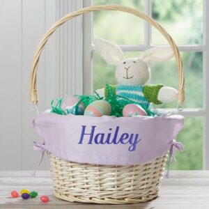 Personalization Universe Personalized Willow Easter Basket with Folding Handle- Lavender