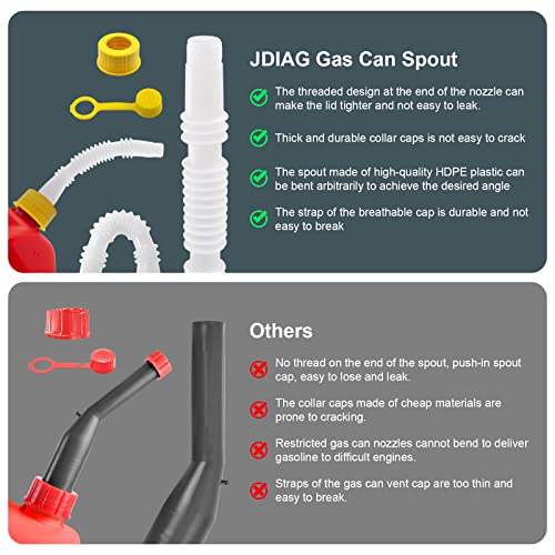 JDiag Universal Gas Can Spout Replacement Kit, Flexible Pour Nozzle with Gasket, Stopper Caps, Collar Caps, Stripe Cap, Spout Kit for Water Jugs and Old Can, Update Your Old Can (1 Pack)