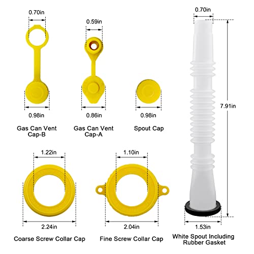 JDiag Universal Gas Can Spout Replacement Kit, Flexible Pour Nozzle with Gasket, Stopper Caps, Collar Caps, Stripe Cap, Spout Kit for Water Jugs and Old Can, Update Your Old Can (1 Pack)