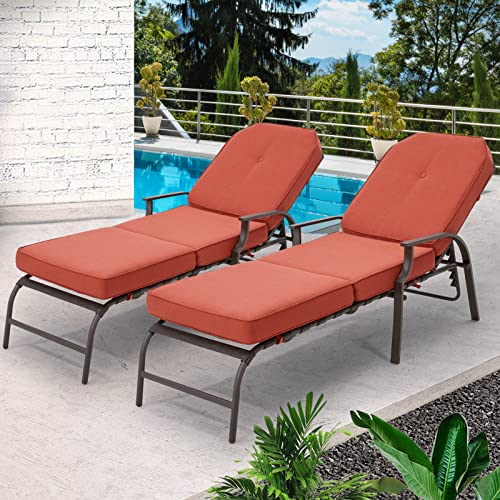 AECOJOY Lounge Chair, Outdoor Chaise Lounge with 5-Position Adjustable Backrest, Pool Chairs for Patio, Porch and Pool, Orange