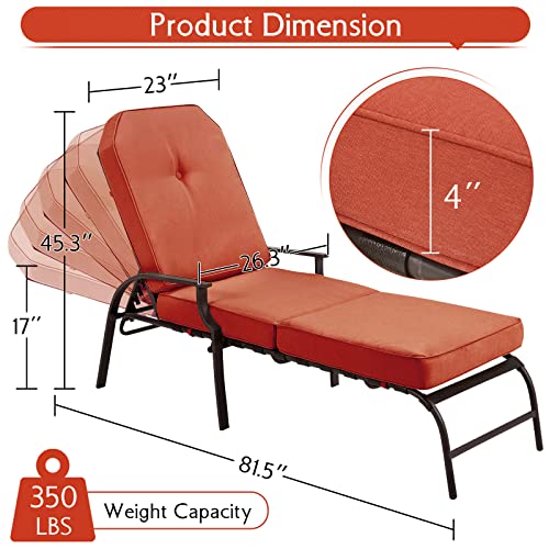 AECOJOY Lounge Chair, Outdoor Chaise Lounge with 5-Position Adjustable Backrest, Pool Chairs for Patio, Porch and Pool, Orange