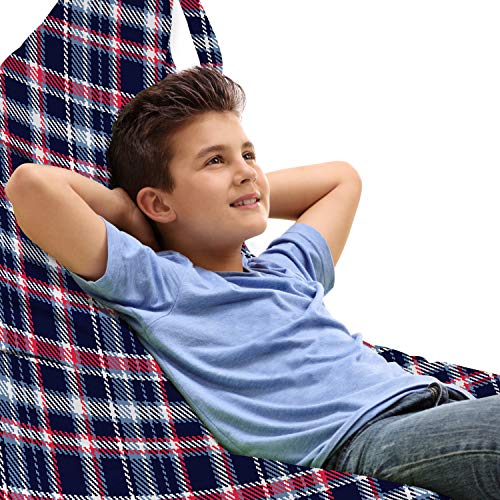 Ambesonne Checkered Lounger Chair Bag, Retro Plaid Pattern Geometrical Pixelated Seem Mosaic Design, High Capacity Storage with Handle Container, Lounger Size, Dark Coral Pale Blue