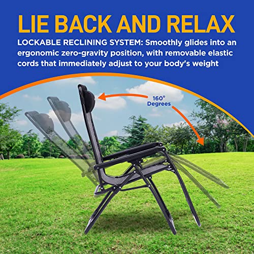 SereneLife Foldable Outdoor Zero Gravity Lawn Chair, Adjustable Rattan Recliners, w/Removable Padded Headrest Pillows and Cup Holder Side Tables, Set of 2, One Size