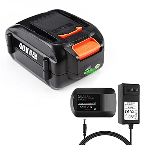 Powilling 40V WA3580 Lithium Battery for Worx 40V Battery WA3580 WG180 WG280 WG380 WG580 Replacement Worx 40V Lithium Battery with Worx 40V Lithium Portable Charger