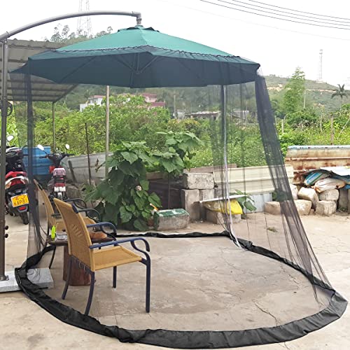 7.5-11ft Black Patio Umbrella Mosquito Netting, with Double Zipper Door, Polyester Mesh Net Screen Universal for Almost Outdoor Market Table Umbrellas & Cantilever Offset Hanging Umbrella w/Tilt