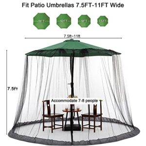 7.5-11ft Black Patio Umbrella Mosquito Netting, with Double Zipper Door, Polyester Mesh Net Screen Universal for Almost Outdoor Market Table Umbrellas & Cantilever Offset Hanging Umbrella w/Tilt