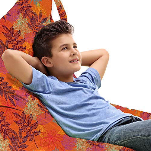 Ambesonne Floral Lounger Chair Bag, Illustration of Style Inspired Colorful Leaves in Autumn Season, High Capacity Storage with Handle Container, Lounger Size, Vermilion and Multicolor