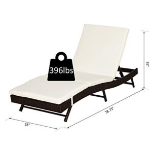 Outsunny Wicker Chaise Patio Lounge Chair, 5 Position Adjustable Backrest and Cushions Outdoor PE Rattan Wicker Lounge Chair - Black/Cream