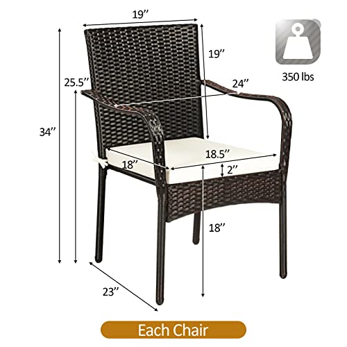 RELAX4LIFE Patio Dining Chairs 4-Piece Stackable Wicker Chairs, Outdoor PE Rattan Chairs with Comfortable Cushions and Anti-Rust Steel Frame, Conversation Chairs for Porch, Yard, Garden and Poolside