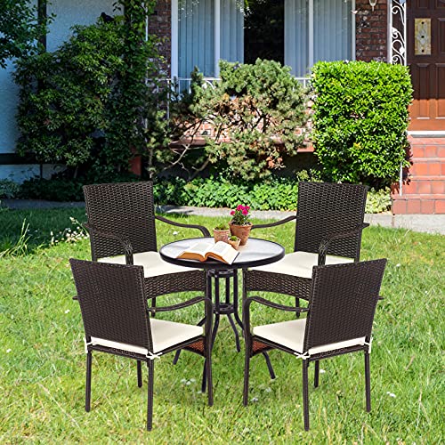 RELAX4LIFE Patio Dining Chairs 4-Piece Stackable Wicker Chairs, Outdoor PE Rattan Chairs with Comfortable Cushions and Anti-Rust Steel Frame, Conversation Chairs for Porch, Yard, Garden and Poolside