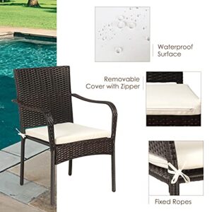 RELAX4LIFE Patio Dining Chairs 4-Piece Stackable Wicker Chairs, Outdoor PE Rattan Chairs with Comfortable Cushions and Anti-Rust Steel Frame, Conversation Chairs for Porch, Yard, Garden and Poolside