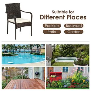 RELAX4LIFE Patio Dining Chairs 4-Piece Stackable Wicker Chairs, Outdoor PE Rattan Chairs with Comfortable Cushions and Anti-Rust Steel Frame, Conversation Chairs for Porch, Yard, Garden and Poolside