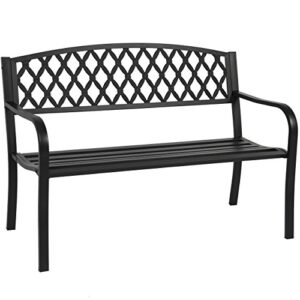 best choice products 50″ patio garden bench park yard outdoor furniture steel frame porch chair seat