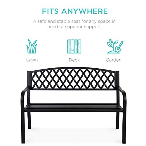 Best Choice Products 50" Patio Garden Bench Park Yard Outdoor Furniture Steel Frame Porch Chair Seat