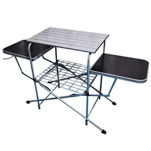 sunesa portable picnic table outdoor folding bbq table portable aluminum alloy table multifunctional shelf with hook self-driving tours picnic foldable camping table (color : black)