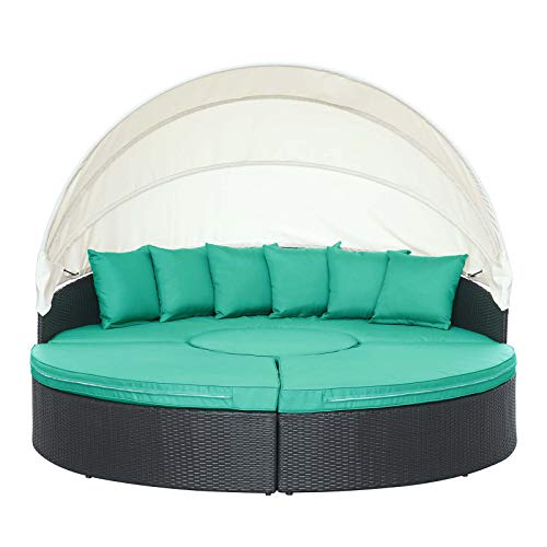 Modway Quest Wicker Rattan Outdoor Patio Canopy Sectional Daybed in Espresso Turquoise