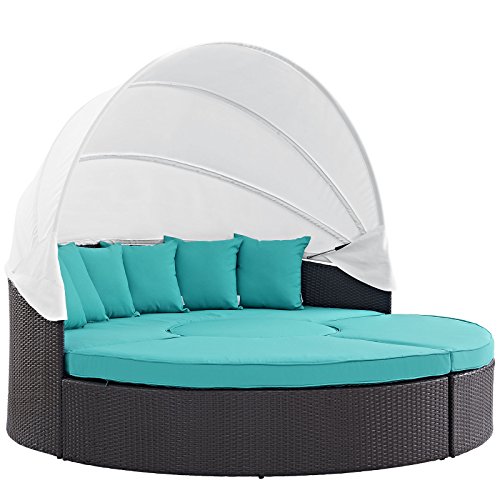 Modway Quest Wicker Rattan Outdoor Patio Canopy Sectional Daybed in Espresso Turquoise