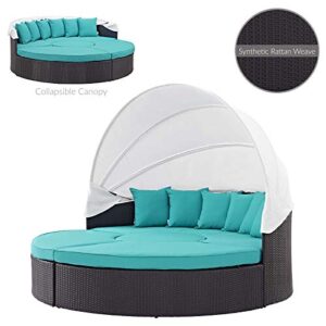 Modway Quest Wicker Rattan Outdoor Patio Canopy Sectional Daybed in Espresso Turquoise