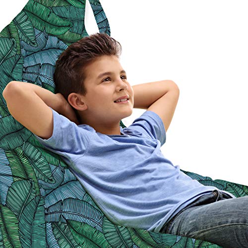 Ambesonne Banana Leaf Lounger Chair Bag, Hand Drawn Style Botanical Pattern Tropical Foliage in Green and Blue, High Capacity Storage with Handle Container, Lounger Size, Jade Green Pale Blue